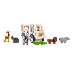 Camion Zoo + 6 animaux en bois